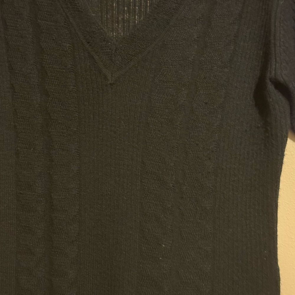 YUKA Wom XL short‎ sleeve V neck woven knit sweater Wool Angora Blend cable knit - Picture 7 of 9